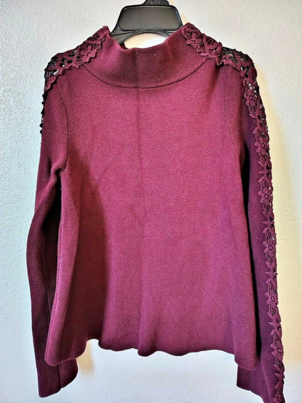 Anthropologie Lace Sleeve Sweater in Burgundy Size XS